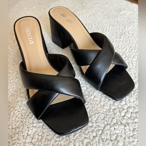 Soda Black Crisscross Block Heel slides